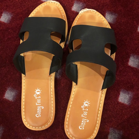 H-Band Slide Sandal Flip Flops Slipper Mules Black - Picture 3 of 5